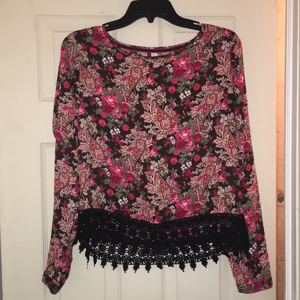Light red floral long sleeve top
